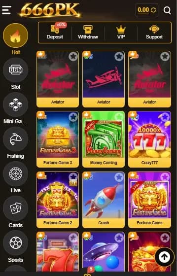 666pk Game APK Download Pakistan 2026 home screen game grid