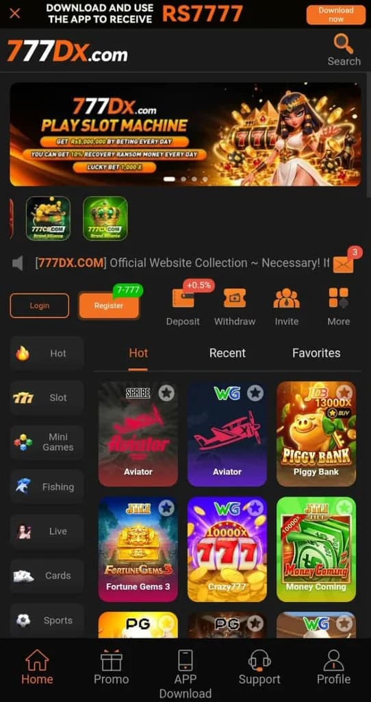 777dx Game Download (Official) APK Latest Version 2026 – Earn Real Money in Pakistan home screen game grid